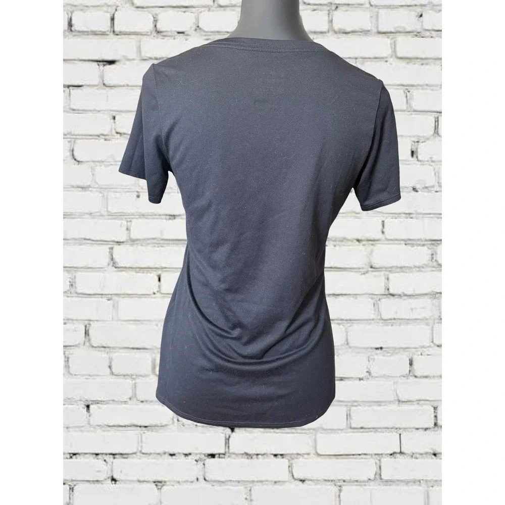 Nike Dri-FIT V-Neck T-Shirt Women Medium Black White Polka Dot Graphic Tee